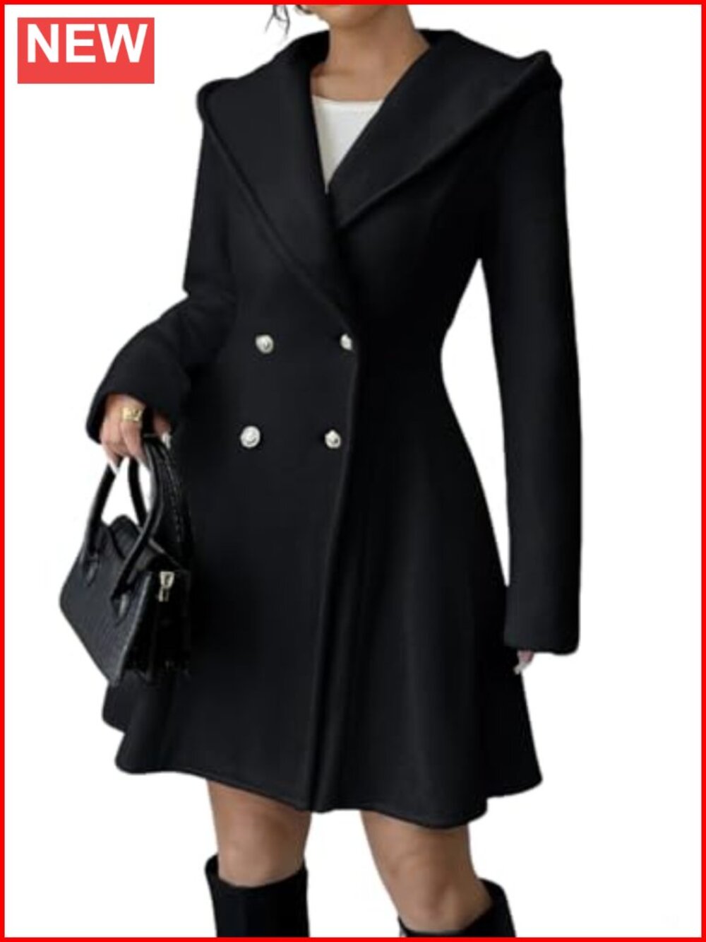 Women's Double Breasted Hooded Wool Pea Coat